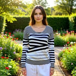 Vintage Women’s Venus Knit Sweater Sz XS Black White Abstract Knit Y2K Preppy